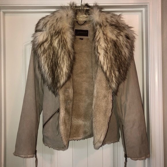 Guess Jackets & Blazers - Guess Leather Suede Faux Fur Cream Tan Jacket